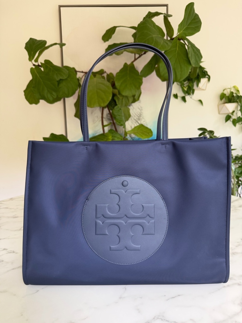 Tory Burch ELLA TOTE New Navy Nylon Logo Tote Shoulder Bag
